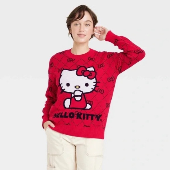 Sanrio NWT 1X Hello Kitty Graphic Sweater red Christmas Holidays - Picture 1 of 12